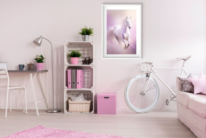 Pastelowy plakat w różu Galopujący koń 24357 - zdjęcie 3