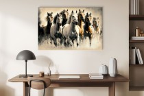 Obraz Stado koni - biel, brąz i beż 64624 Naklejkomania - zdjecie 9 - miniatura
