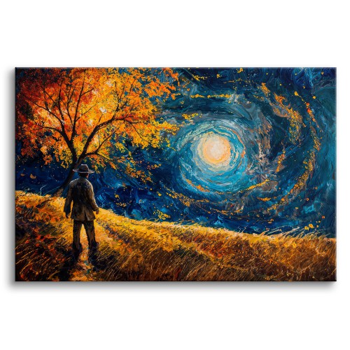 Obraz w stylu impresjonistycznym Człowiek i drzewo - widok na słońce 73083 Naklejkomania - zdjecie 1