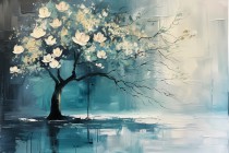 Obraz Drzewo z kwiatami - biel i błękit 73074 Naklejkomania - zdjecie 7 - miniatura