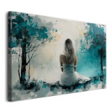 Nowoczesny obraz w bieli i błękicie Kobieta i abstrakcyjne drzewa 73072 Naklejkomania - zdjecie 6 - miniatura