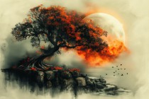 Klimatyczny obraz Samotne drzewo z księżycem 73063 Naklejkomania - zdjecie 7 - miniatura