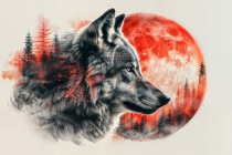 Klimatyczny obraz Wilk na tle czerwonego księżyca 73041 Naklejkomania - zdjecie 7 - miniatura