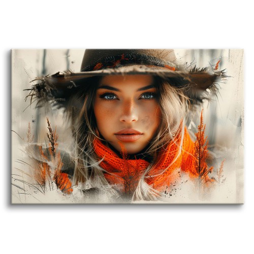 Nowoczesny obraz Farmerka - kobieta w słomianym kapeluszu 73068 Naklejkomania - zdjecie 1