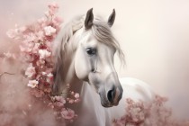Romantyczna fototapeta Biały koń z kwiatami w różu 75062 Naklejkomania - zdjecie 2 - miniatura