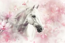 Fototapeta dla dziewczynki Koń wśród różowych kwiatów i motyli 75094 Naklejkomania - zdjecie 2 - miniatura