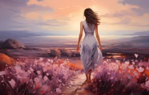 Romantyczny obraz Kobieta na wybrzeżu 73085 Naklejkomania - zdjecie 7 - miniatura