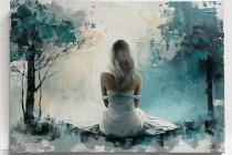 Nowoczesny obraz w bieli i błękicie Kobieta i abstrakcyjne drzewa 73072 Naklejkomania - zdjecie 7 - miniatura