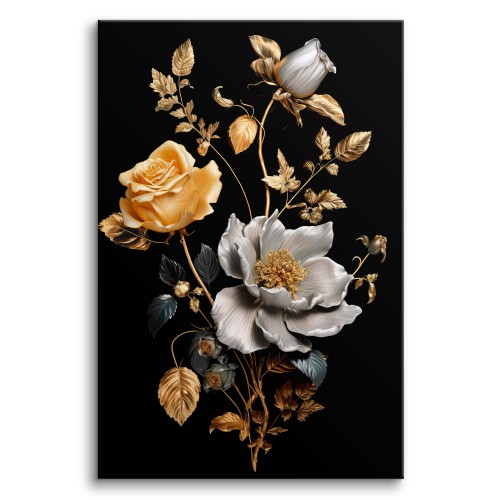 Obraz Kwiaty glamour - białe i złote róże 64633