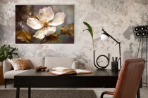 Obraz Malowany kwiat ze złotymi liśćmi 64621 Naklejkomania - zdjecie 8 - miniatura