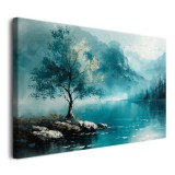 Niebieski obraz Wysepka z drzewem na jeziorze 73077 Naklejkomania - zdjecie 6 - miniatura