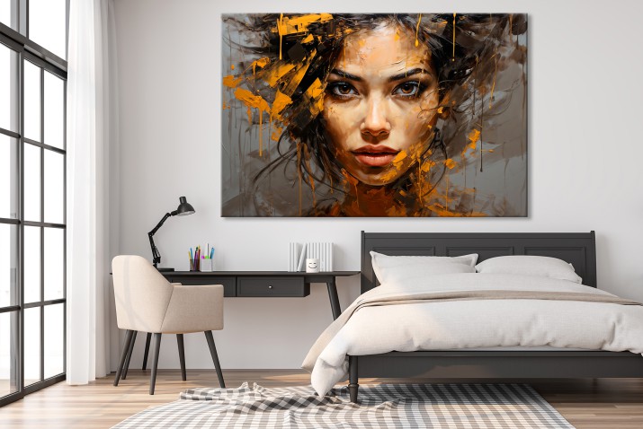 Nowoczesny obraz Portret kobiety z żółtą farbą 73036 - zdjęcie 2