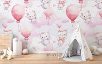 Słodka dziecięca fototapeta Kotki i różowe baloniki 75035 Naklejkomania - zdjecie 1 - miniatura