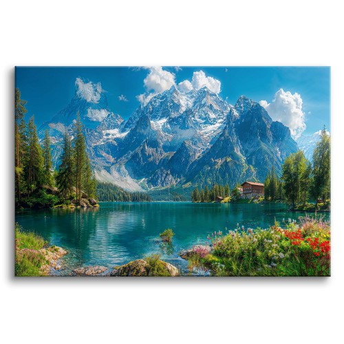 Obraz Górskie jezioro wiosną - jasny, kolorowy krajobraz 73040 Naklejkomania - zdjecie 1