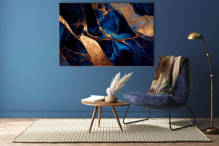 WYPRZEDAŻ 80x120 Obraz Abstrakcyjny marmur glamour w granacie i złocie 64630 - zdjęcie 8
