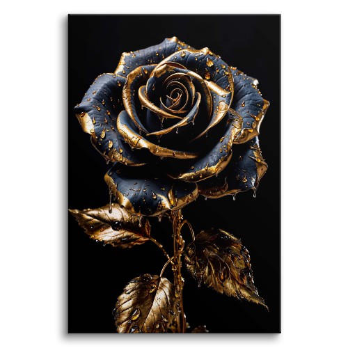 Szykowny obraz Granatowa róża w złocie 73039 Naklejkomania - zdjecie 1