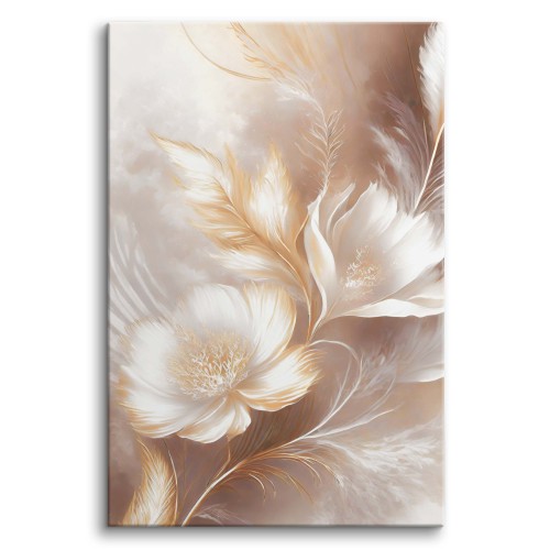 Obraz glamour Rozmyte, pozłacane białe kwiaty 20814