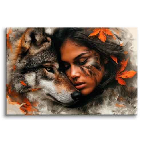 Obraz Harmonia - kobieta z wilkiem 73053 Naklejkomania - zdjecie 1