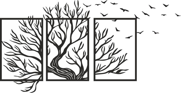Tryptyk ażurowy Drzewo i ptaki 51024 Naklejkomania - zdjecie 1