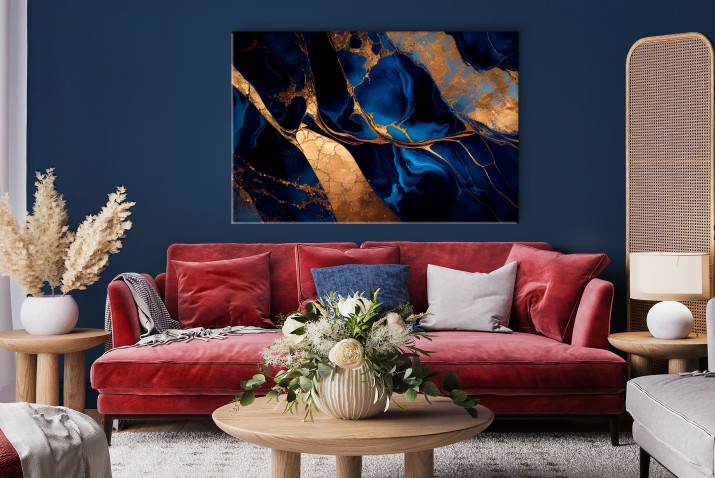 WYPRZEDAŻ 80x120 Obraz Abstrakcyjny marmur glamour w granacie i złocie 64630 - zdjęcie 7