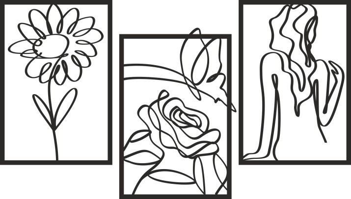 Tryptyk ażurowy Kształty - kwiaty, motyl i kobieta 51019