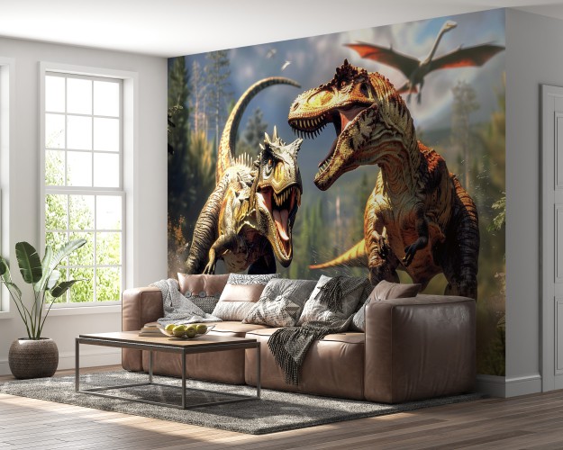 Fototapeta do pokoju dziecięcego Dinozaury - tyranozaury i pterodaktyl 75088