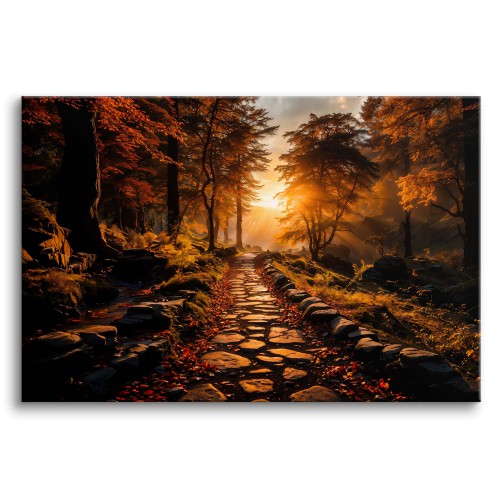 Jesienny obraz Kamienna dróżka w lesie 73045 Naklejkomania - zdjecie 1