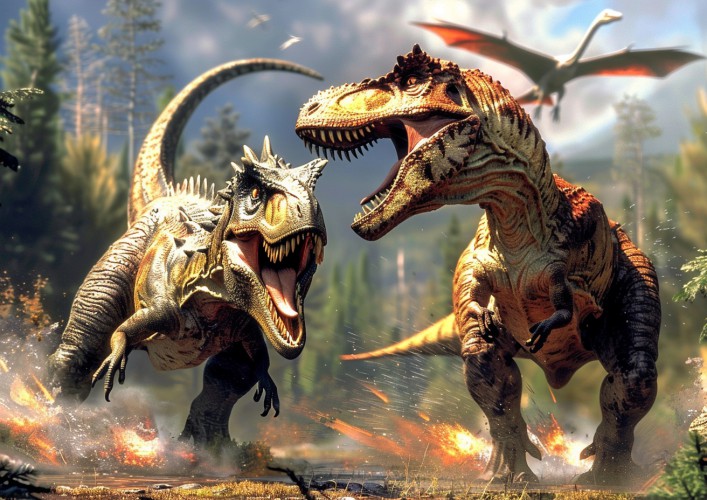 Tapeta winylowa do pokoju dziecięcego Dinozaury - tyranozaury i pterodaktyl 75088 - zdjęcie 2