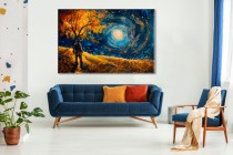 Obraz w stylu impresjonistycznym Człowiek i drzewo - widok na słońce 73083 Naklejkomania - zdjecie 2 - miniatura