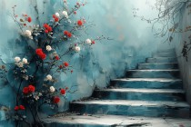 Obraz Kamieniczka - róże przy schodach 73071 Naklejkomania - zdjecie 7 - miniatura