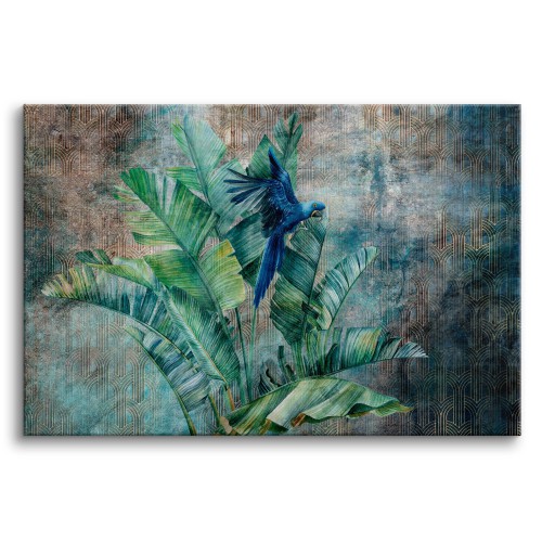 Egzotyczny obraz Niebieska papuga wśród liści 64609 Naklejkomania - zdjecie 1