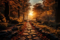 Jesienny obraz Kamienna dróżka w lesie 73045 Naklejkomania - zdjecie 7 - miniatura