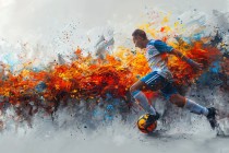 Nowoczesny obraz ze sportowym motywem Piłkarz i pomarańczowa abstrakcja 73058 Naklejkomania - zdjecie 7 - miniatura