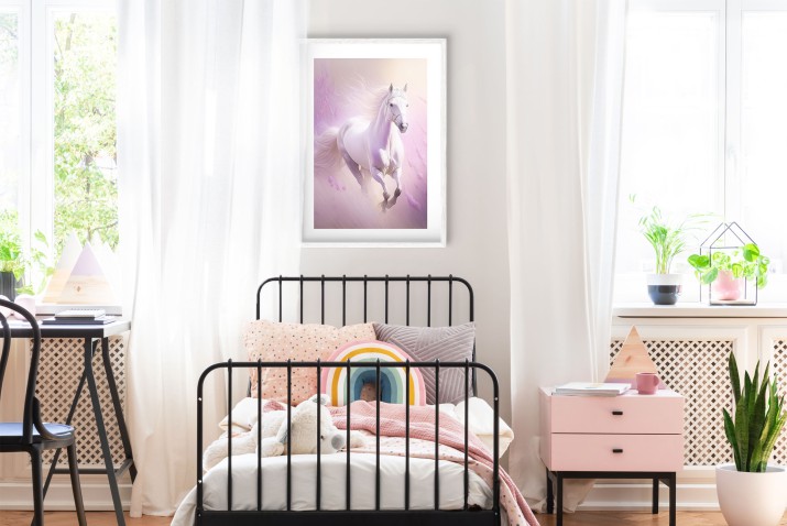 Pastelowy plakat w różu Galopujący koń 24357 - zdjęcie 2