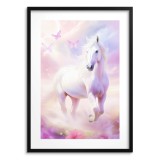Bajkowy, dziecięcy plakat Koń, motyle i pastelowe chmurki 24354 Naklejkomania - zdjecie 1 - miniatura