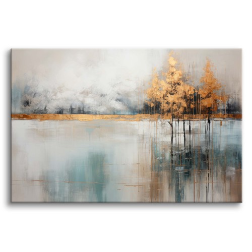 Obraz Abstrakcyjny pejzaż - drzewa nad jeziorem 64629 Naklejkomania - zdjecie 1