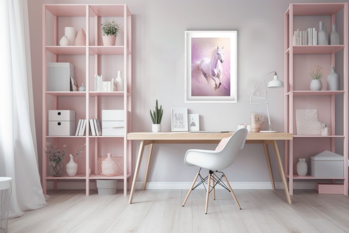 Pastelowy plakat w różu Galopujący koń 24357 - zdjęcie 6