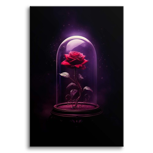 Obraz na płótnie, na ścianę, do salonu Róża w szkle glamour- motyw Piękna i Bestia 73094