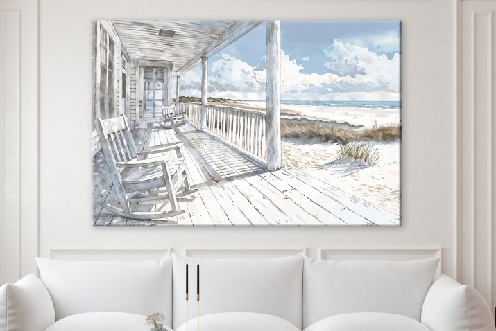 WYPRZEDAŻ 80x120 Obraz na Płótnie Akwarela Beztroski relaks na werandzie przy plaży 73110 - zdjęcie 2