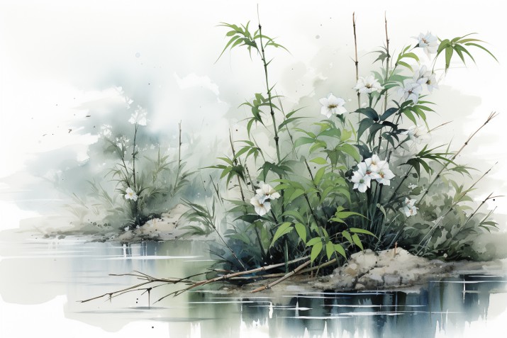 Fototapeta Akwarelowa kompozycja botaniczna Rośliny nad Wodą 75113 - zdjęcie 4
