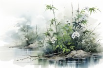Fototapeta Akwarelowa kompozycja botaniczna Rośliny nad Wodą 75113 Naklejkomania - zdjecie 4 - miniatura