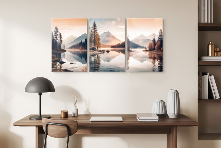 Obraz na płótnie Tryptyk- Malownicze jezioro otoczone górami 20844 - zdjęcie 4