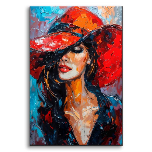 Obraz portret kobiety w czerwonym kapeluszu 73091