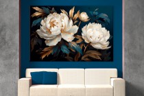 Obraz na ścianę Kwitnąca elegancja: Białe piwonie Złoto i Kobalt - Elegancki Obraz na Płótnie 73136 Naklejkomania - zdjecie 3 - miniatura