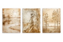 Zestaw trzech plakatów Kobieta nad jeziorem sepia 81176 Naklejkomania - zdjecie 5 - miniatura