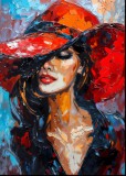 Obraz portret kobiety w czerwonym kapeluszu 73091 Naklejkomania - zdjecie 3 - miniatura