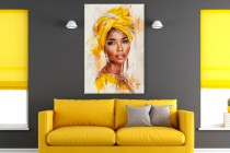 Nowoczesny obraz do salonu, sypialni egzotyczny portret kobiety w żółtym stroju 73090 Naklejkomania - zdjecie 5 - miniatura