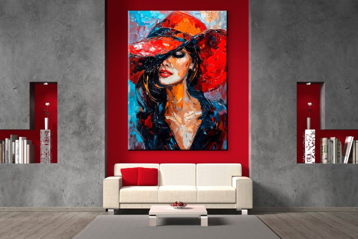 Obraz portret kobiety w czerwonym kapeluszu 73091 - zdjęcie 7