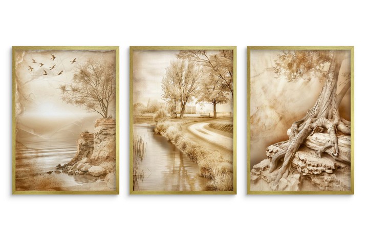 Zestaw boho plakatów trzy Plakaty postery Malowniczy krajobraz Sepia 81182 - zdjęcie 3