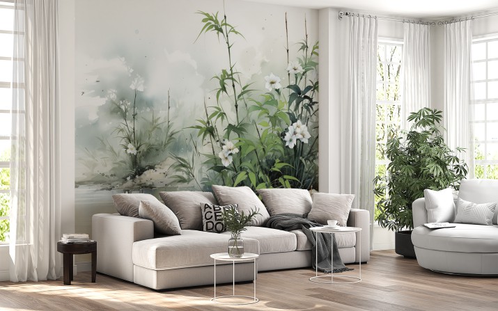 Fototapeta Akwarelowa kompozycja botaniczna Rośliny nad Wodą 75113 - zdjęcie 2